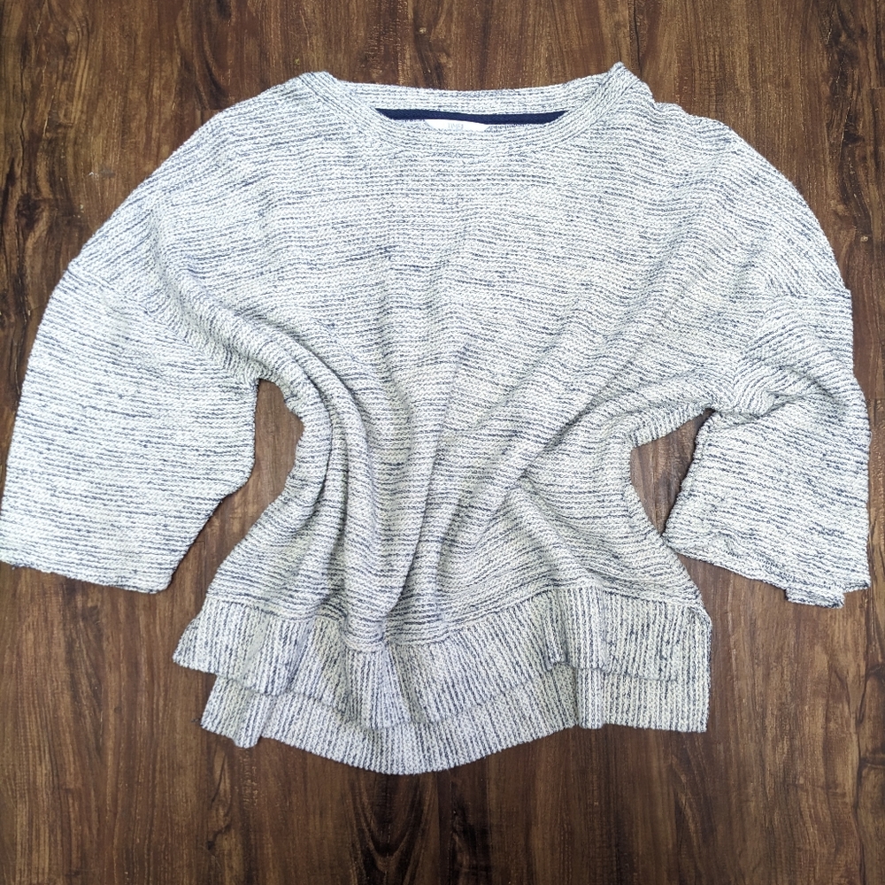 Time And Tru Oversize Sweater Top White Blue Knit 3/4 Sleeve Boho Beach 16/18 Xl